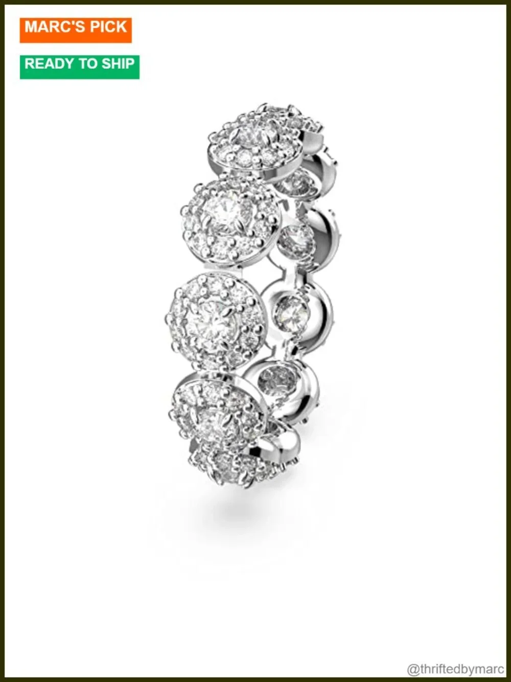 Swarovski Constella Crystal Statement Ring Rhodium Plated Pave Size 6
